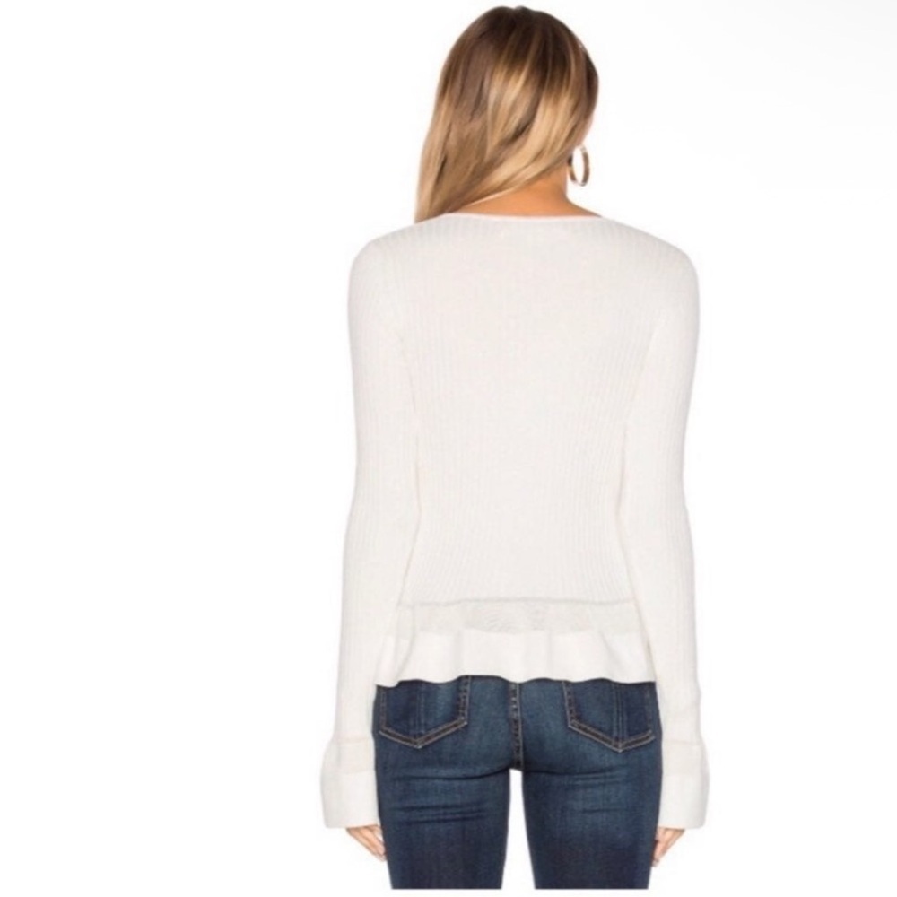 Diane Von Furstenberg Long Sleeve Ribbed Peplum Top Cream size Medium - Picture 3 of 9
